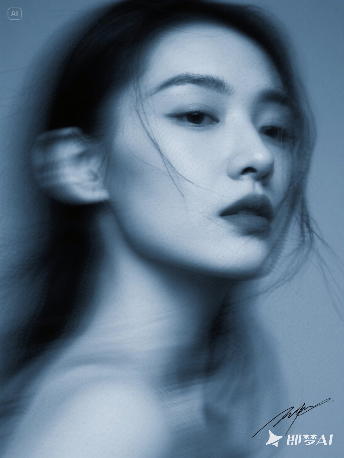 黑白女子人物-即梦AI绘画