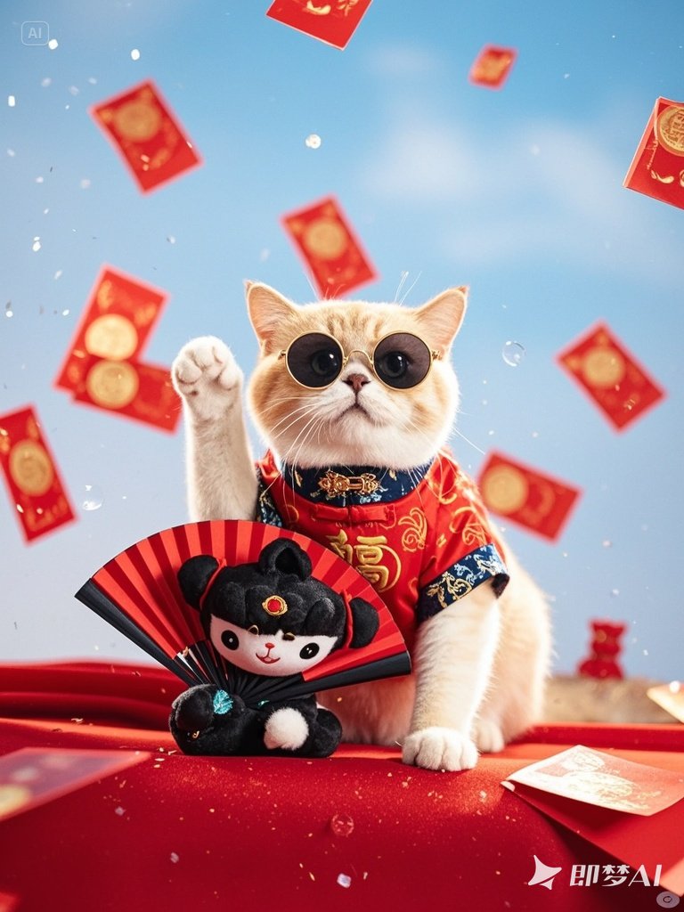 猫咪写真，福娃装扮-即梦AI绘图