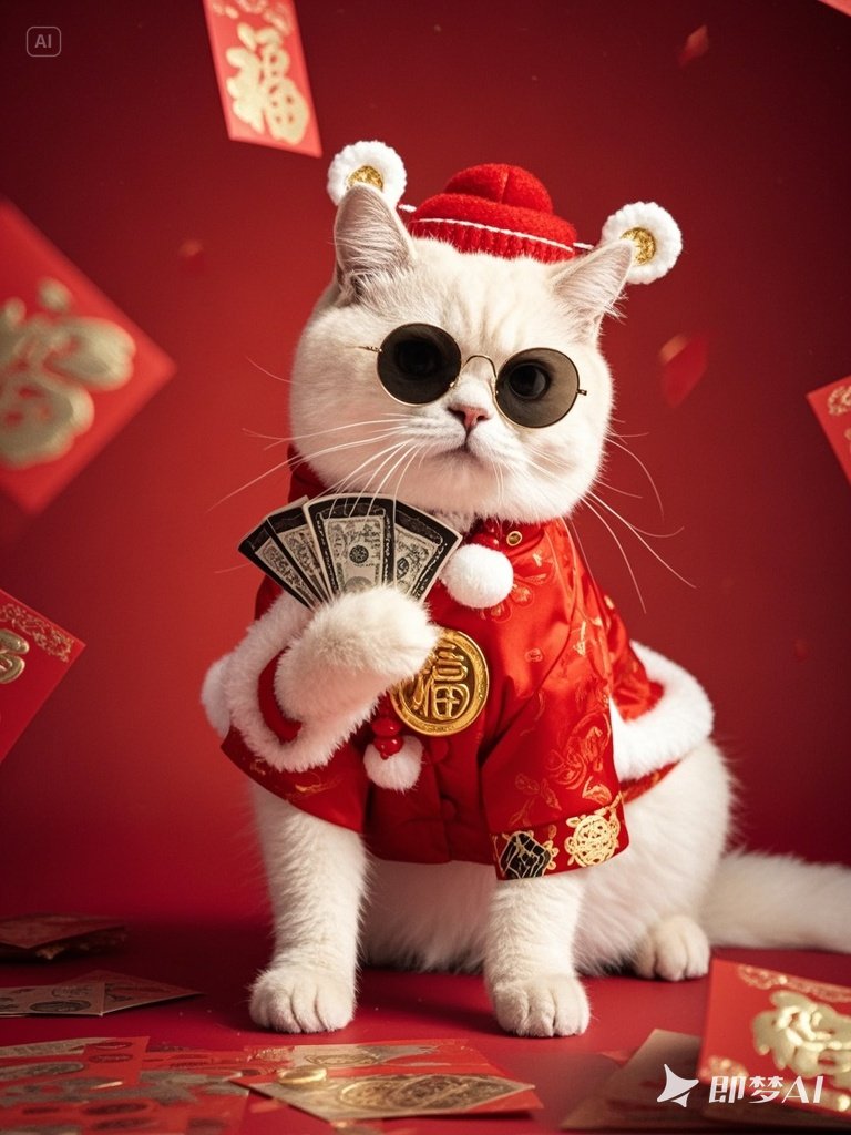 猫咪写真，福娃装扮-即梦AI绘图