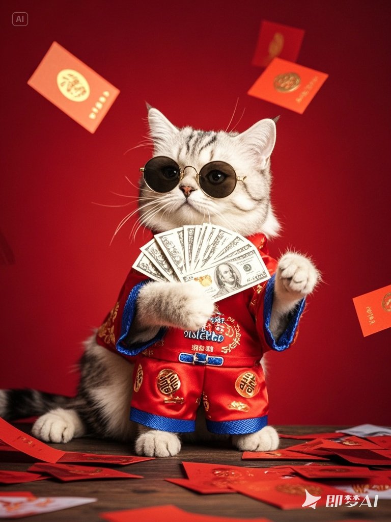 猫咪写真，福娃装扮-即梦AI绘图