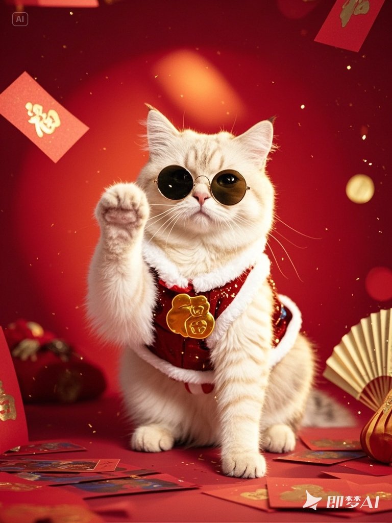 猫咪写真，福娃装扮-即梦AI绘图