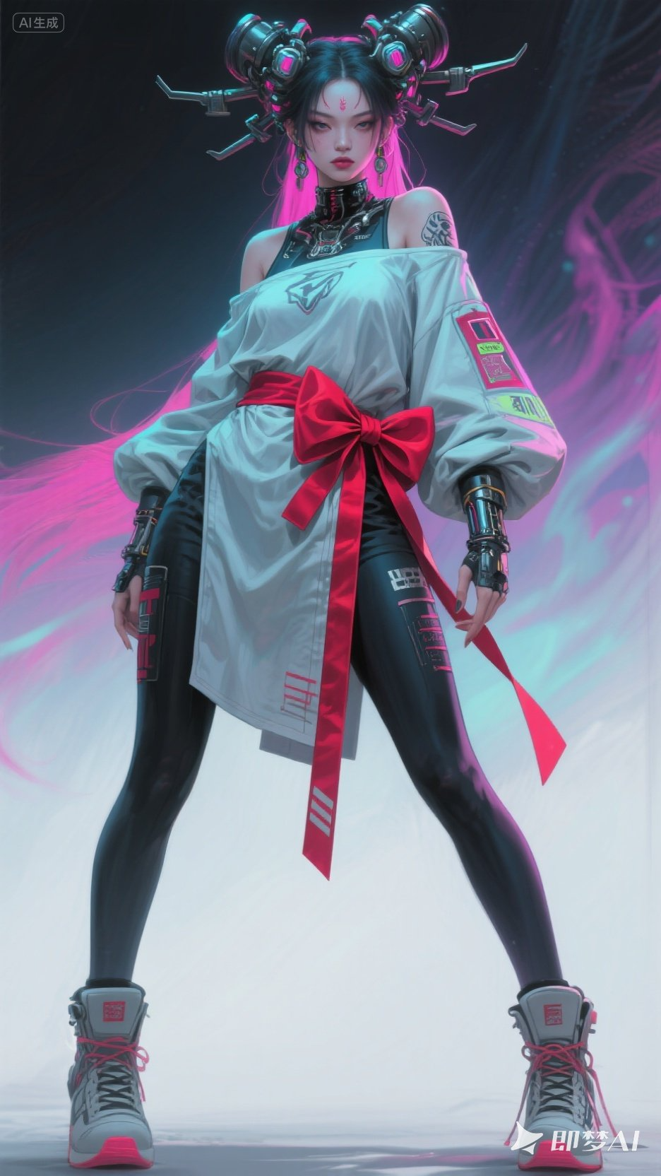 即梦AI绘图-女,石矶娘娘,战士赛博装备
